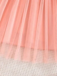 2pcs/Set Young Girls Birthday Party Gift, Fashion 3D Print Jacket And Striped Bowknot Mesh Slip Dress - Pink - View 7
