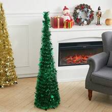 LIVINGANDHOME Living And Home Collapsible 1.2M Pop Up Tinsel Christmas Tree With Base,Christmas Decoration,Xmas Decor Tree - Green - View 2