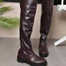 Women Knee-High Boots - Nhung nâu - Xem 2