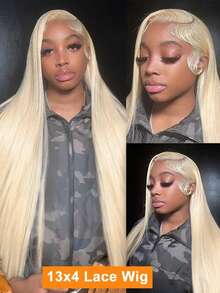 613 Blonde Lace Front Wig Human Hair 13x4 HD Transparent Wig 250% Density Brazilian Glueless Straight Lace Front Wigs Human Hair Pre Plucked With Baby Hair Bleached Knots Halloween Season - S613 - 查看 3