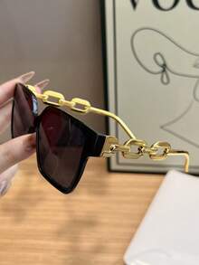 1副男士玳瑁纹链条方形时尚眼镜 - 彩色 - 查看 4