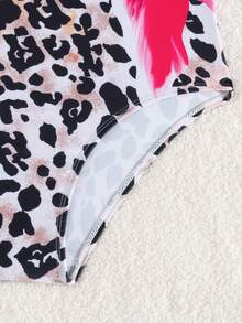 Áo tắm liền thân in hoa và họa tiết da báo dành cho bé gái tuổi teen - Cà phê nâu - Xem 4