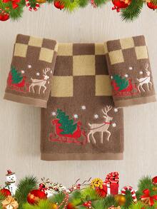 QIBHI 3/2/1 pieza Toalla de baño/toalla de mano decorativa con bordado de ciervos con tablero de ajedrez navideño, regalo de Navidad, toalla de pareja/toalla de baño, toallas de ducha decorativas navideñas para salón de belleza, hotel, deportes, artículos esenciales para el hogar, toalla, toalla de baño para el cuidado de la piel - Multicolor - Ver 4