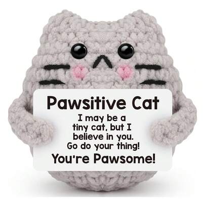 Positive Crochet Cat Christmas Birthday Gifts For Women Men, Mini Fun Positive Penguin Shark Duck With Positive Card, Back To School Friend Coworker Desk Home Decor Emotional Inspirational Support Crochet Animals Gift Idea