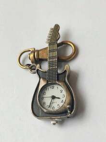 1PC Classic Vintage Guitar Pocket Watch Creative Bronze Keychain Novelty Quartz Watch Car Keychain Pendant Bag Accessories Graduation Gift Nurse Watch, Pocket Watch Chain Fashion Guitar Shaped Buckle Watch Delicate Personalized Clip Design Watch Vintage Pocket Watch - Đồng 2 - Xem 4