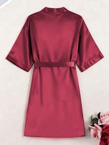 Women's Customizable Pattern Long Robe, 3/4 Sleeve, Lightweight & Breathable, Sexy Short Loungewear, Casual Kimono Style, Elegant & Soft, Shiny & Cute, Thin Printed Pajamas, Suitable For Valentine's Day, Halloween, Anniversary, Autumn/Winter