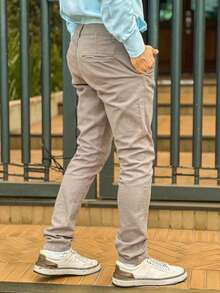 Men's Slim Fit Lycra Dress Twill Pants With Built-In Pockets - Sport Fine - Màu Khaki - Xem 2