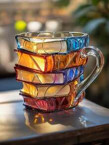 3D立体书形咖啡杯/叠书玻璃杯 - 送给文学爱好者、书虫、读者、作家和书籍发烧友的礼物，独特的书本造型桌面杯，圣诞礼物，送给她的礼物，送给他的礼物，送给妈妈的礼物，秘密圣诞老人礼物，圣诞马克杯，冬季杯