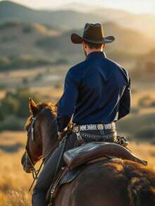 狂野又时尚！男士百搭黑色衬衫，释放西部牛仔魅力！男士印花长袖衬衫，时尚潮流，点燃街头！秋季 - 藏蓝色 - 查看 3