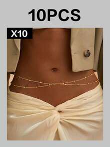 1件装女士性感交叉多层身体链，简约串珠腰链，时尚配饰，夏季海滩派对必备单品