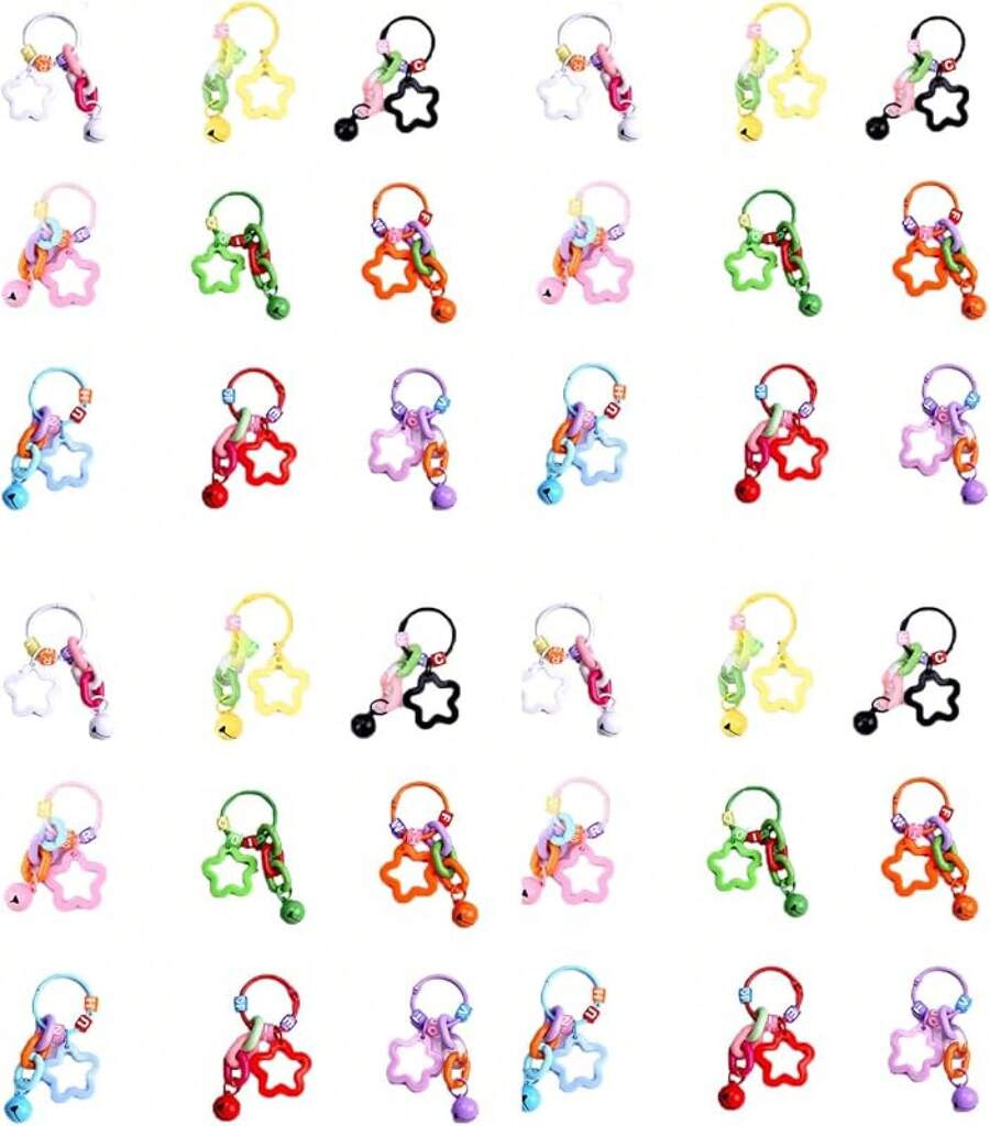 36Ps 9 Colors Acrylic Star Bell Keychain,Stars Colorful Keychainn Bulk,Keychain For Women Keys Backpack KeychainsChristmas - Chuông đôi sao đơn - Xem 1