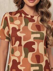 Dellamarca Women's Fashion Print Short Sleeve Blouse. Comfortable Fabric. Fashion - 橘色 - 查看 6