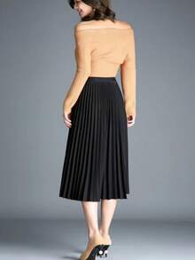 BLACK SPIDERS Women's Pleated Midi Skirt - Preto - 查看 2