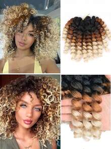 1pc/10pcs Synthetic Ombre Curly Crochet Braiding Hair Extensions, 8/12 Inch Small Curly Short Giant Jumbo Twist Braid Jamaican Bounce Crochet Braiding Hair, Pre-Twisted Short Curly Crochet Braiding Hair, Women Wigs - Multicolor - View 12