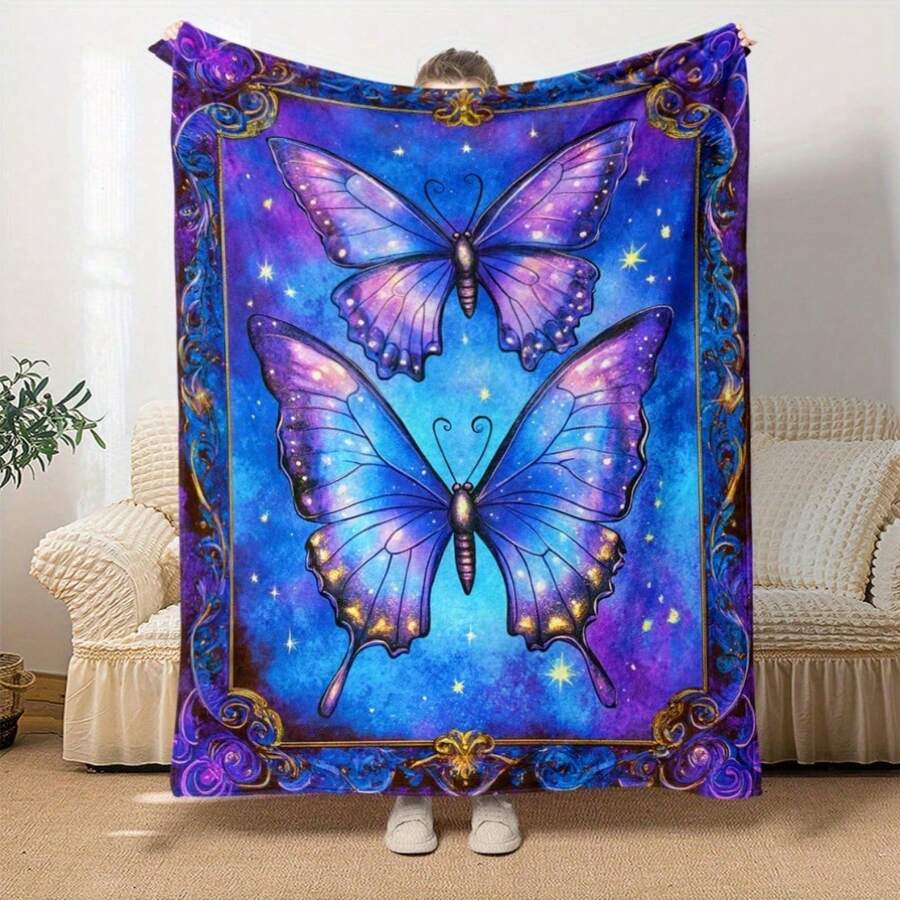 Adult Gift, Dream Butterflies Print Blanket - Lightweight Flannel Blanket For Sofa, Bed, Travel, Living Room, Office, Sofa, Chair & Bed - Digital Printed Blanket, Soft And Warm Flannel Fabric, Gift For Family Or Friends - Power Mode: Uncharged; Fabric Material: Polyester (Polyester Fiber); All-Season: All Seasons; Weave Type: Chunky Knit; Operation Instruction: Hand Or Machine Wash
