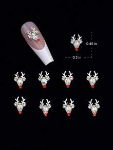 10pcs Saprkling Rhinestone Silver Gold Nail Charms Christmas Deer Design For New Year DIY Crafts Nails Decoration Supply - Multicolor - View 2
