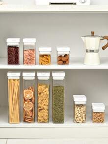 1pc/2pcs Food Storage Canister, Kitchen Grain Storage Jar, Refrigerator Fresh-Keeping Box, Kitchen Food Storage Container, Suitable For Storing Spices, Sugar, Coffee Beans, Nuts, Snacks, Pasta And Other Foods, Home Decor Storage, Suitable For Christmas, Halloween, Thanksgiving And Other Occasions. - White - View 10