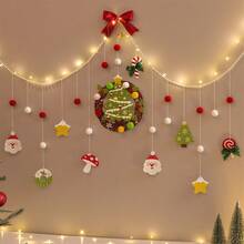 Christmas Pearl Wreath, Santa Claus, Christmas Tree, Pom Pom Hanging Decor, Party Decoration, Wall Background, Cute Banner, Lighting Set