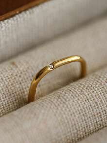 1 pieza Anillo de acero inoxidable con baño de oro de 18K y circonita cúbica, joya de mano de acero inoxidable minimalista y simple, adecuado para uso diario de mujeres, regalo