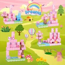 64/100/128/160片磁性积木 - 童话粉色城堡，梦幻城堡磁性积木套装，STEM教育学习玩具，创意磁性积木玩具，STEM感官立方体。DIY搭建游戏感官礼物，节日和生日礼物，适合男孩女孩（部分颜色随机） - 彩色 - 查看 4