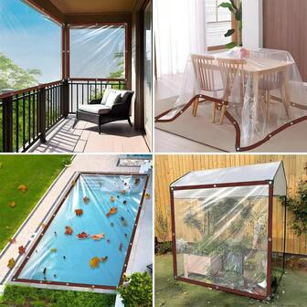 1pc Transparent Outdoor Furniture Cover - Indoor/Outdoor, Waterproof, Dustproof, Tear-Resistant. Metal Grommets On Edges (For Rope Fixing). Fits Full Furniture Sets, Sofas, Coffee Tables, Chairs, Tables. Multi-Purpose, Includes Installation Rope.