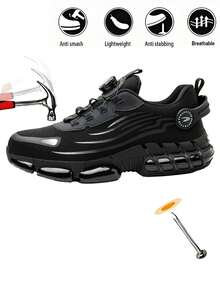 Zapatos de con puntera de acero, ligeros. Zapatillas de trabajo para hombres con botón giratorio de fácil puesta y quita, botas de trabajo transpirables. Botas de para hombres. Zapatos de para trabajo. Botas de para hombres. Zapatos de trabajo anti-aplastamiento con puntera de acero. Zapatos de para senderismo y exteriores unisex con anti-perforación, suela amortiguadora y ligera suela exterior de EVA. Incluye rodilleras de EVA de color aleatorio. Zapatos de trabajo antideslizantes. Zapatos de trabajo para hombres. Zapatos de para mujeres. - Negro - Ver 12