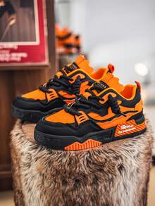 Men's New Versatile Niche Original Casual Sneakers, Thick Sole Anti-Slip Athletic Shoes, Random Graffiti Pattern - Orange - View 14