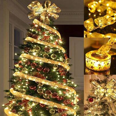 LED Ribbon Fairy Lights, Christmas Tree Decorations Suitable For Home DIY Bow Lights, Indoor Outdoor Christmas Tree Decor