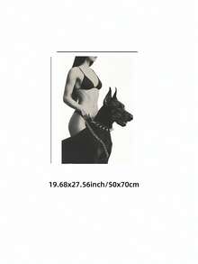 1 pieza Impresión sin marco de modelo de moda en blanco y negro y Doberman, arte de pared urbano con estética de estilo callejero, póster moderno vintage para dormitorio, sala de estar, regalo de retrato de animal monocromo, decoración de habitación Funkyposters