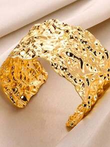1PC Vintage Twist Wide Chunky Bangles For Women Gold Color Stainless Steel Geometric Irregular Open Cuff Bangles Jewelry Gift 2025 - 黃金 - 查看 3