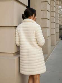 Abrigo de Peluche Elegante con Cuello Alto y Bolsillos Laterales - Hueso - Ver 2