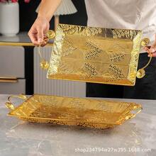 1pc Gold Rectangular Tray, Gold Hollow Gift Fruit Snack Jewelry Paper Towel Storage Plate - Gold - View 5
