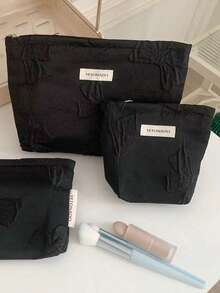 黑色蝴蝶结手拿包，旅行百搭，便携易用，适合返校季化妆包，时尚休闲大容量拉链化妆包，旅行文具收纳包，度假必备化妆包，可装卫生巾、有线耳机、耳塞、头戴式耳机、充电器、口红、香水、护肤品和美容产品，家居装饰，女士、护士适用，化妆包，旅行必备 - 黑色 - 查看 13