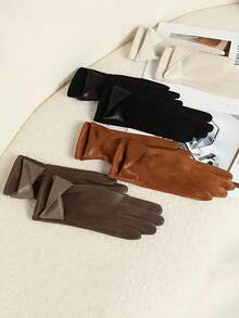 Thermal Gloves, Suitable For Winter Use. Elegant Bowknot Accessory For Women's Touchscreen Gloves. Gloves For Cycling And Driving. Fashionably Simple Style With Fleece Insulation For Cold Protection Touchscreen Gloves. - Multicolor - View 10