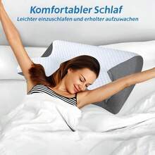 记忆海绵枕头，颈部支撑冷却枕头，可调节颈椎枕头，舒适睡眠，无味人体工学轮廓记忆海绵枕头，侧卧俯卧睡眠者专用床枕