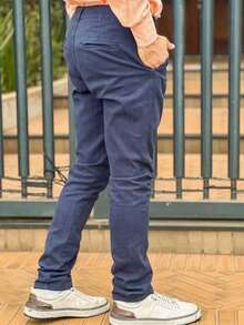 Men's Tailored Twill Trousers, Sporty Fine, Knife Pocket, Built-In Pocket - Màu xanh hải quân - Xem 4