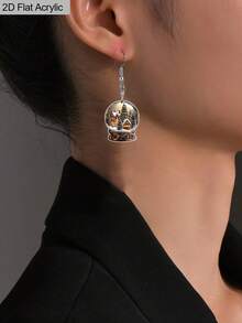 زوج من أقراط أكريليك مبتكرة بتصميم كرة عيد الميلاد وبيت شجرة عيد الميلاد، أقراط كرتونية مسطحة 2D لعيد الميلاد للنساء، هدايا عيد الميلاد والأعياد الشتوية