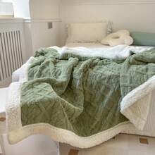 1pc Reversible Bed & Sofa Blanket - Thickened All-Season Geometric Diamond Pattern Throw, Machine Washable Black Cozy Blanket For Bed, Couch, Or Home Decor, Throw Blanket For Couch, Versatile Comfort Item, Textured Pattern, Highquality Textile - Mint Green - View 7