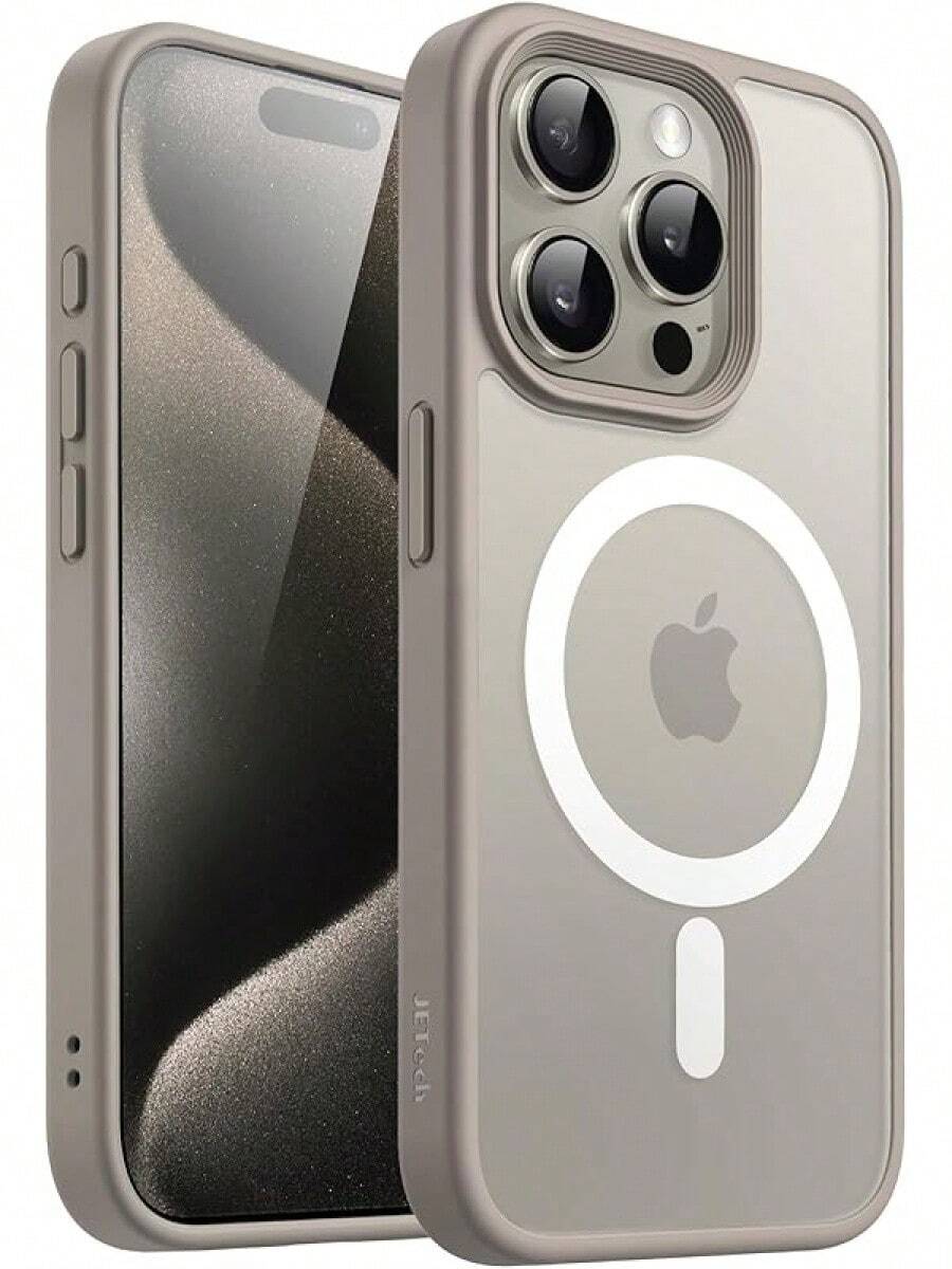 JETech Magnetic Case For IPhone 15 Pro 6.1 Inch Compatible, Slim Matte Translucent Back Shockproof Cover (Black) - 天然鈦 - 查看 1