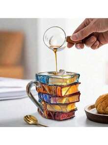 3D立体书形咖啡杯/叠书玻璃杯 - 送给文学爱好者、书虫、读者、作家和书籍发烧友的礼物，独特的书本造型桌面杯，圣诞礼物，送给她的礼物，送给他的礼物，送给妈妈的礼物，秘密圣诞老人礼物，圣诞马克杯，冬季杯