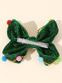 1pc Christmas Day Style Hair Bow Clips For Girls,Green Color Sparking Glitter Design Letter Decor Headdress,Bowknot Hair Clips Duck Clips Hair Accessories