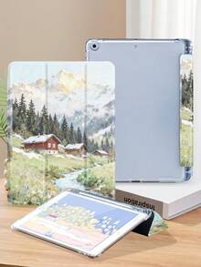 Landscape Oil Painting Pattern Tablet Protective Case, Suitable For IPad 9.7/10.2/10.5/10.9/12.9/Pro 11 (10th Generation), Compatible With Samsung Galaxy Tab S6 Lite 10.4-Inch Version, Compatible With Kindle Paperwhite 12th Generation 2024 Version, Kindle (11th Generation) 2022 Version, And Kobo Clara Color. Equipped With Soft Fall Protection And Intelligent Vertical/Automatic Wake-Up/Sleep Function. - Multicolor - View 4