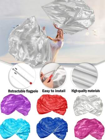 2 sets de banderas de alas de ángel de metal en forma de semicírculo de tamaño grande de 55 x 78 pulgadas (aproximadamente 139.7 x 198.1 cm) con palo retráctil, conjunto de accesorios multifuncionales para baile y actuación - Alas de ángel y banderas de alabanza con palo retráctil, adecuadas para Halloween, Navidad, Acción de Gracias, Oktoberfest y celebraciones de Año Nuevo (color aleatorio) - Bandera de seda elástica para práctica, actuación y alabanza de adultos para danza, iglesia (rojo-morado-azul) Danza de alabanza