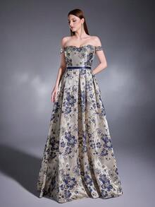 Mgiacy,New Arrival,Off Shoulder,Elegant,Ball Dress,Belt,Floral,A-Line Dress,FOR,Graduation,Prom Wedding,Wedding Guest,Party Dress,Wedding Guest Dress, Evening Dress