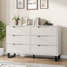 WARMTOBABY 6 Drawer Wooden Dresser For Bedroom - Adjustable Feet, Freestanding Vertical Storage, 47.2" Wide, Sturdy MDF Wood, Waterproof Top, Easy Assembly - 白色 - 查看 1