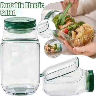Reusable Plastic Salad Container - Vertical Layered Salad Cup With Flip Lid, Portable Lunch Box, Suitable For Fresh Meal Prep, Layered Vegetables, Dressing Compartment And Pickles Preservation, Travel-Friendly Kitchen Storage (Hand Wash)