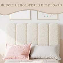 Cama Individual Tapizada con Cabecera Ondulada, Base para Niñas y Niños, Soporte de Listones de Madera, Sin Necesidad de Somier, Montaje Fácil, Color Beige - Beis - Ver 4