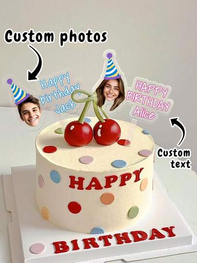 LICVIC Custom Face Cupcake Toppers Decorations, Personalized Acrylic Cake Decorations,Customized Text And Photo Cupcake Toppers,Wedding Cake Decorations,Rustic Wedding Decor,Customizable Picture Graduation Cake Topper,Party,Anniversaries,Birthday Gifts,Friends,Students,Mother,Couples,Besties,Men