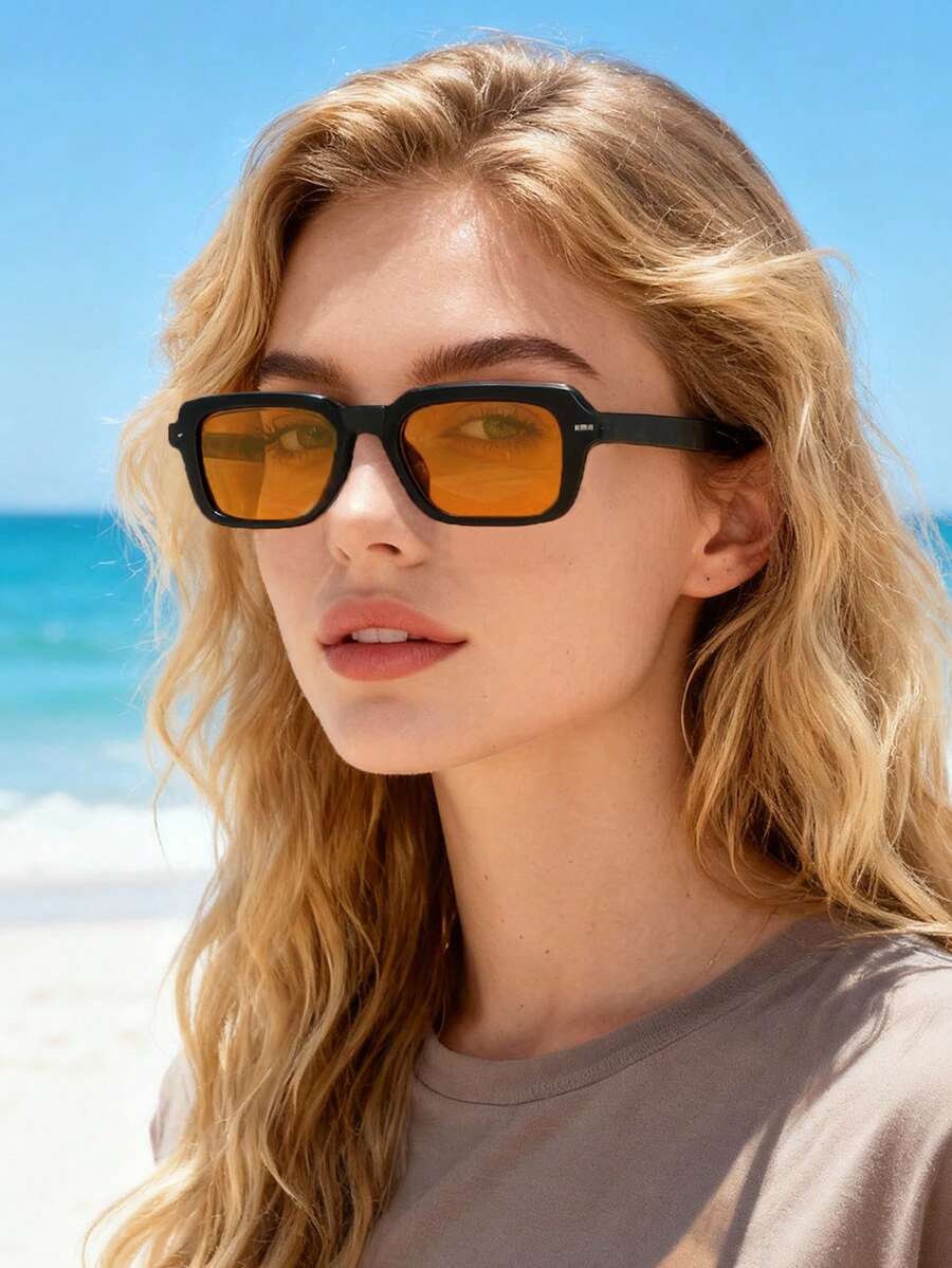 1 件装铆钉小方框时尚眼镜，复古简约风格，适合女士