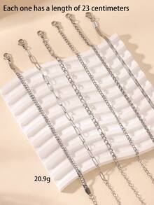 6pcs Stainless Steel 304 Silver Minimalist Chain Bracelet Set, Suitable For Women Layering Or As Gift - Silver - View 4